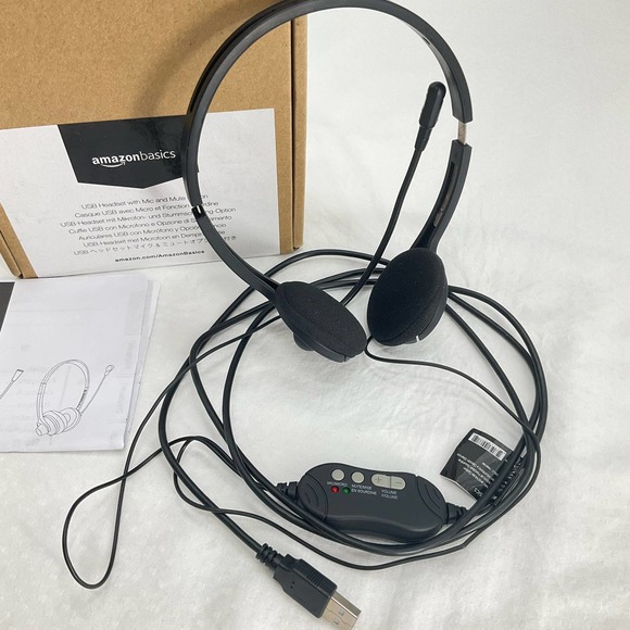 amazonbasics. USB Headset with Mic and Mute Option, Black - Picture 2 of 5